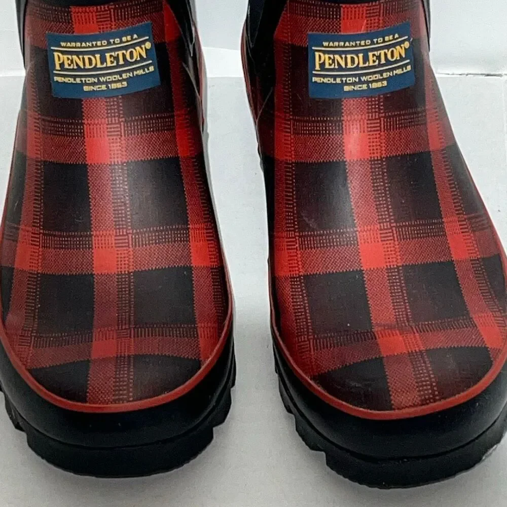 Pendleton Women's Red Black Buffalo Plaid Waterproof Chelsea Rain Boots Size 6
